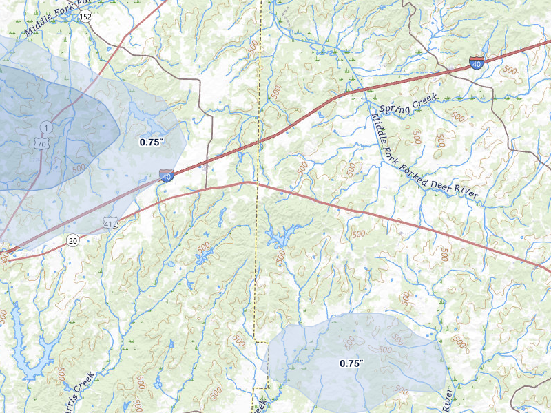 NEXRAD radar-signature map of the hail over Beech Bluff, TN