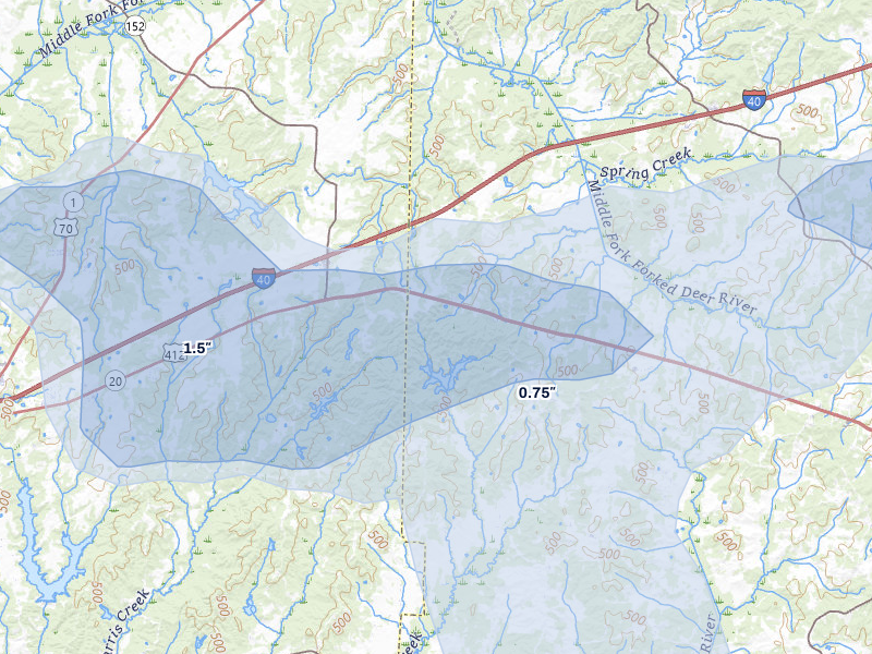 NEXRAD radar-signature map of the hail over Beech Bluff, TN