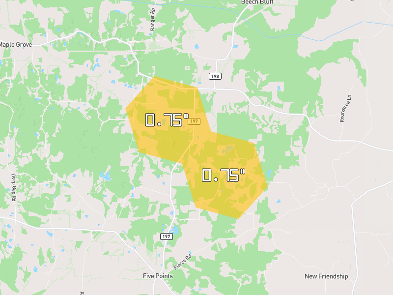 Hail map of Beech Bluff, TN on Jul 5, 2026, hail up to 0.75"