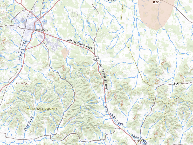 Radar-estimated hail-size map of the storm over Belfast, TN