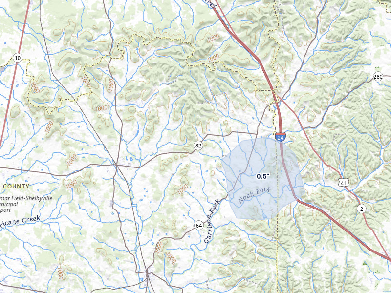 NEXRAD radar-signature map of the hail over Bell Buckle, TN