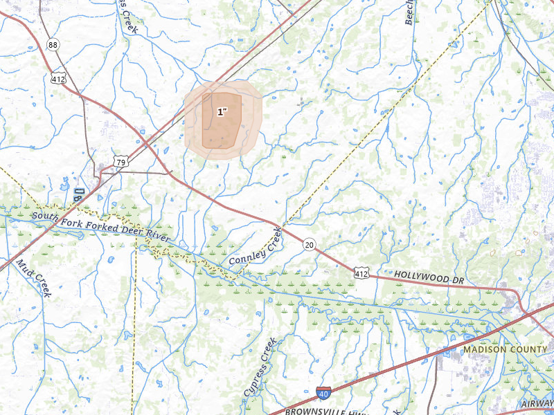 Radar-estimated hail-size map of the storm over Bells, TN