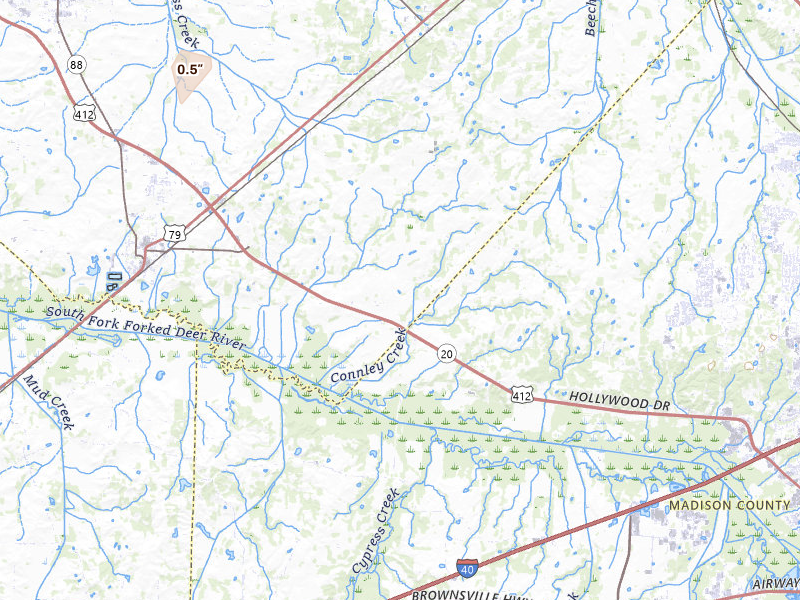Radar-estimated hail-size map of the storm over Bells, TN on May 29, 2026