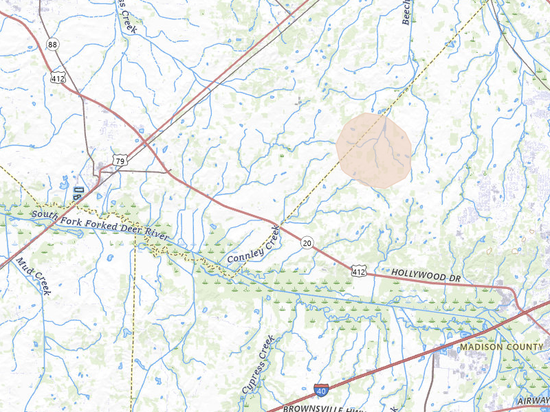 Radar-estimated hail-size map of the storm over Bells, TN on Jul 3, 2026