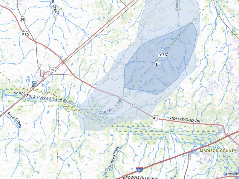 NEXRAD radar-signature map of the hail storm over Bells, TN on Jul 3, 2026