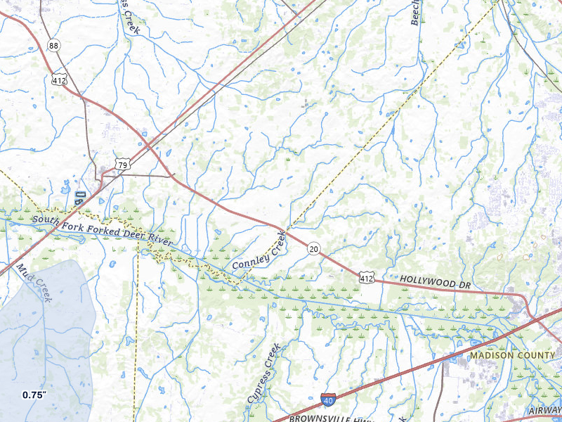 NEXRAD radar-signature map of the hail storm over Bells, TN on Jul 8, 2026
