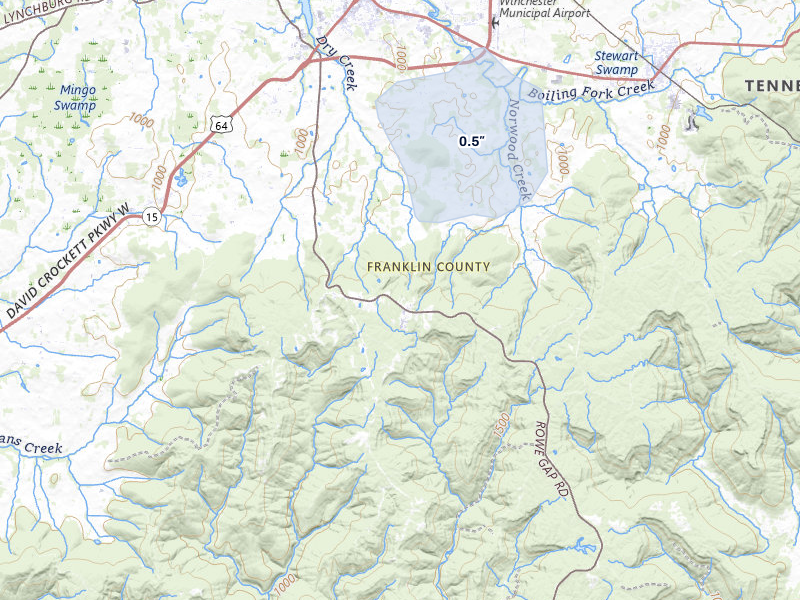 NEXRAD radar-signature map of the hail over Belvidere, TN