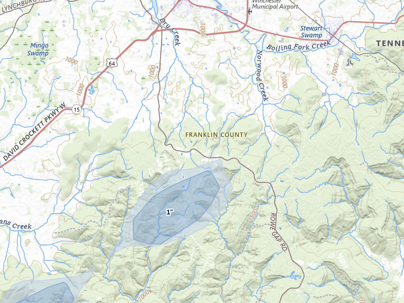 NEXRAD radar-signature map of the hail storm over Belvidere, TN on Jul 11, 2026