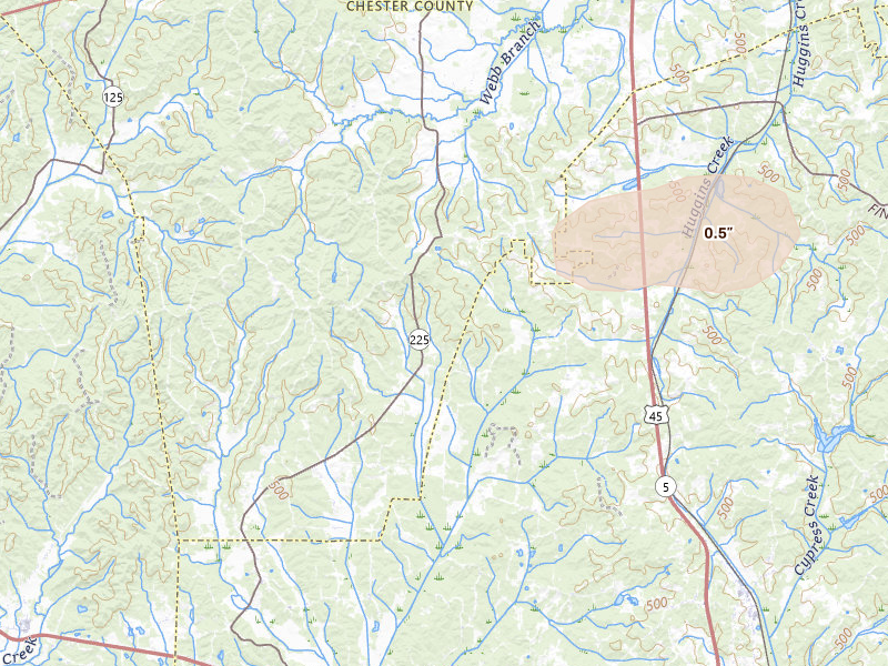 Radar-estimated hail-size map of the storm over Bethel Springs, TN on Jul 3, 2026