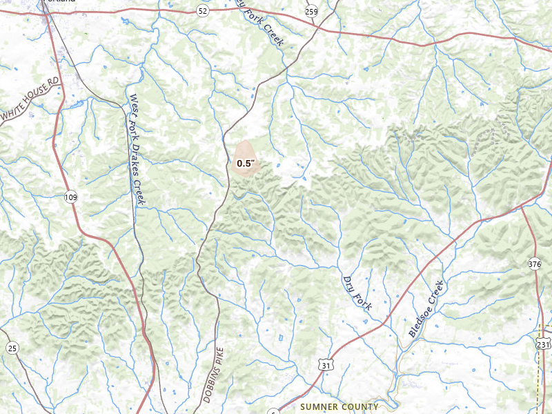 Radar-estimated hail-size map of the storm over Bethpage, TN