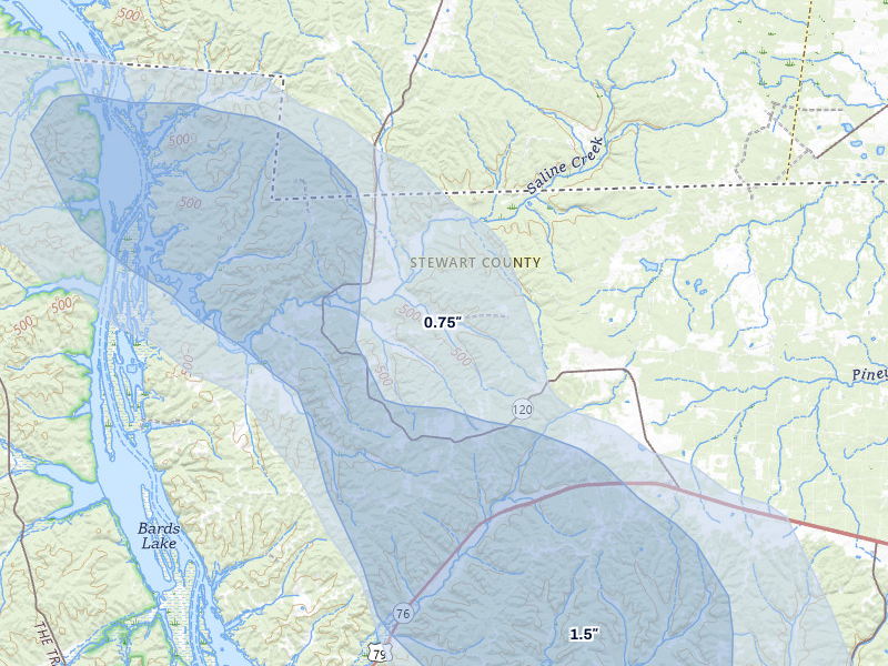 NEXRAD radar-signature map of the hail over Big Rock, TN