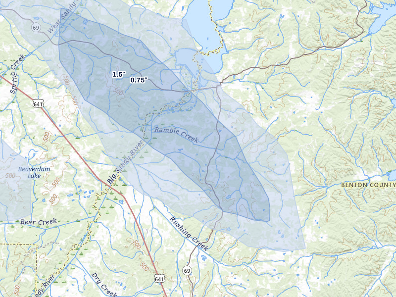 NEXRAD radar-signature map of the hail storm over Big Sandy, TN on Jun 9, 2026