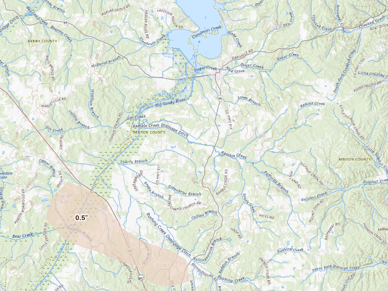 Radar-estimated hail-size map of the storm over Big Sandy, TN