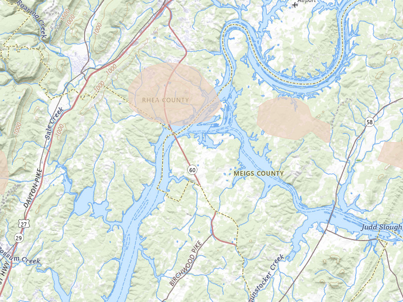 Radar-estimated hail-size map of the storm over Birchwood, TN on Jul 3, 2026
