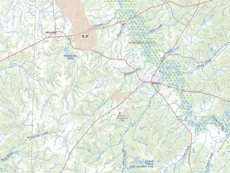 Radar-estimated hail-size map of the storm over Bolivar, TN