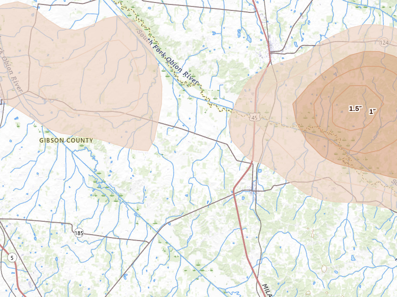 Radar-estimated hail-size map of the storm over Bradford, TN