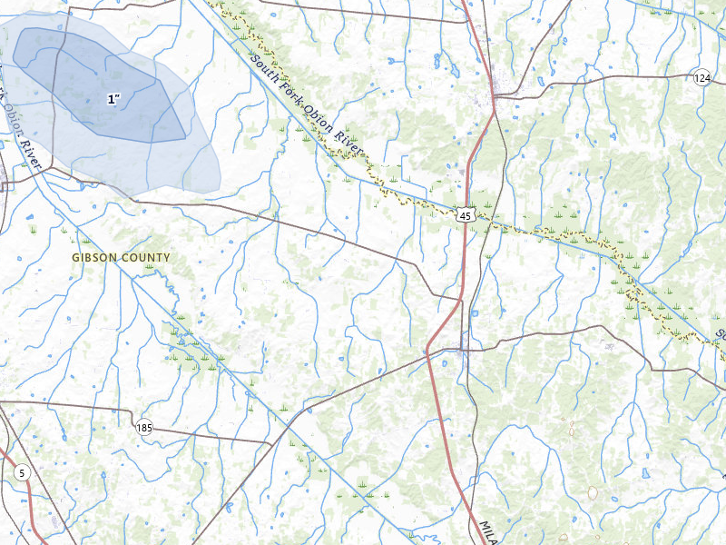 NEXRAD radar-signature map of the hail storm over Bradford, TN on Jul 9, 2026