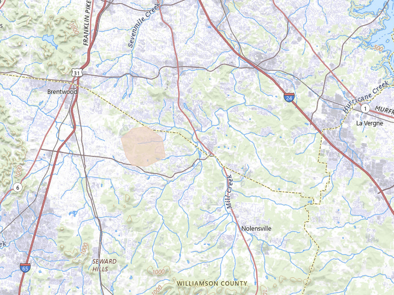 Radar-estimated hail-size map of the storm over Brentwood, TN on Aug 7, 2026