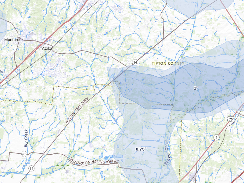 NEXRAD radar-signature map of the hail over Brighton, TN