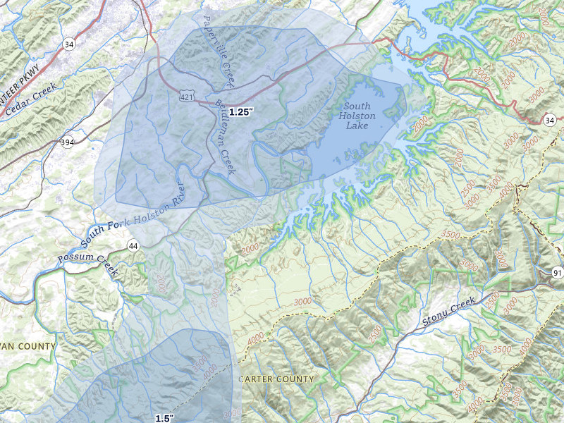 NEXRAD radar-signature map of the hail over Bristol, TN