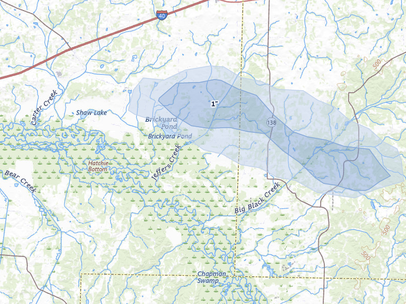 NEXRAD radar-signature map of the hail storm over Brownsville, TN on Jul 1, 2026