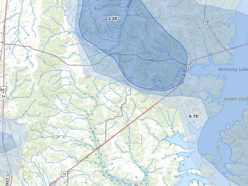 NEXRAD radar-signature map of the hail over Buchanan, TN