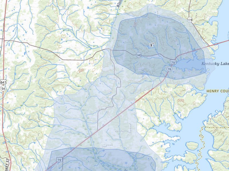 NEXRAD radar-signature map of the hail storm over Buchanan, TN on Jul 5, 2026