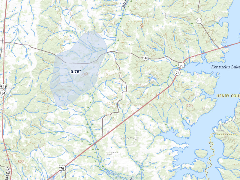 NEXRAD radar-signature map of the hail storm over Buchanan, TN on Jul 9, 2026