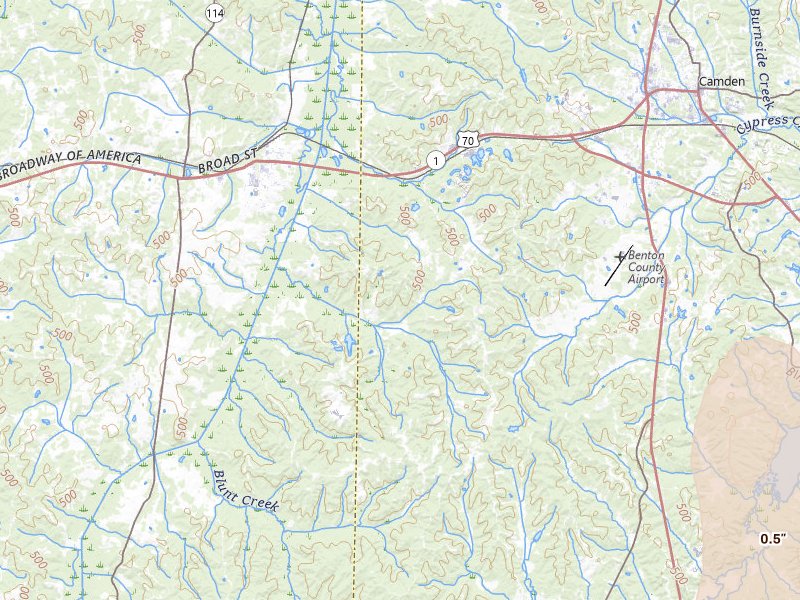 Radar-estimated hail-size map of the storm over Camden, TN on Jul 26, 2026