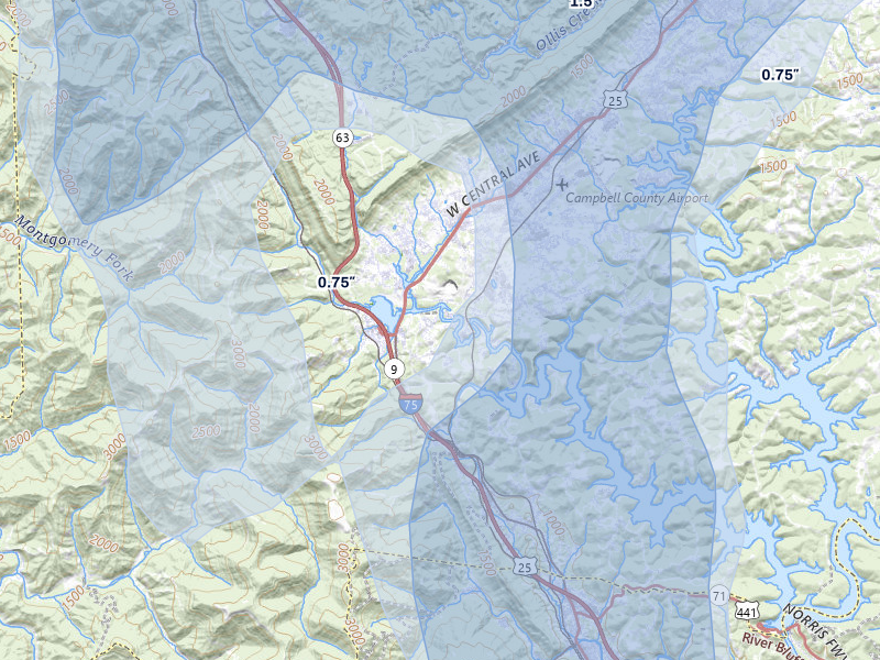 NEXRAD radar-signature map of the hail over Caryville, TN