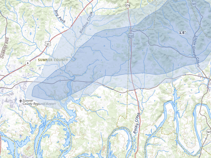 NEXRAD radar-signature map of the hail over Castalian Springs, TN