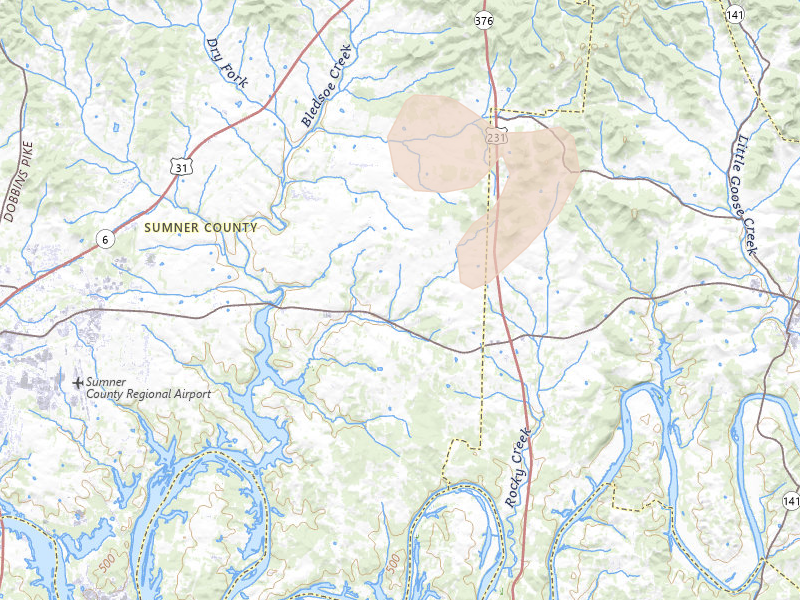 Radar-estimated hail-size map of the storm over Castalian Springs, TN on Jul 21, 2026