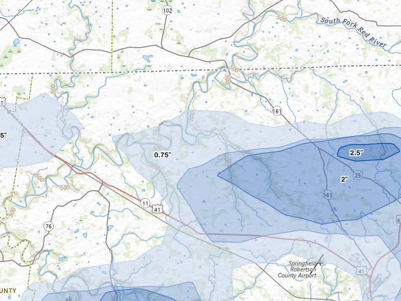 NEXRAD radar-signature map of the hail storm over Cedar Hill, TN on Jun 9, 2026
