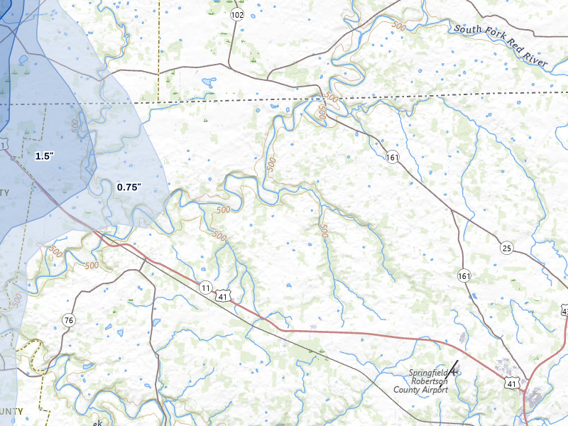 NEXRAD radar-signature map of the hail over Cedar Hill, TN
