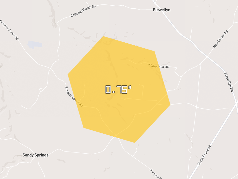Hail map of Cedar Hill, TN on Jul 3, 2026, hail up to 0.75"