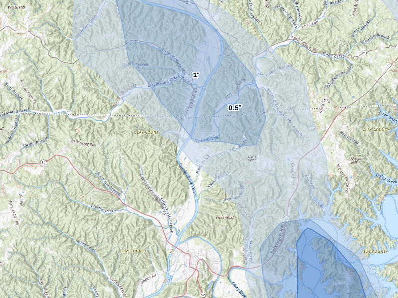 NEXRAD radar-signature map of the hail storm over Celina, TN on Aug 22, 2026