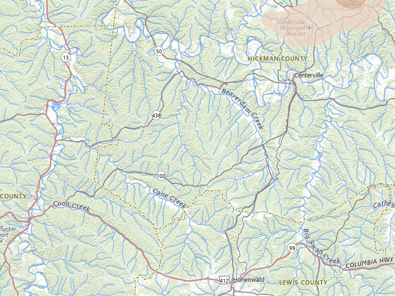 Radar-estimated hail-size map of the storm over Centerville, TN on Jul 3, 2026