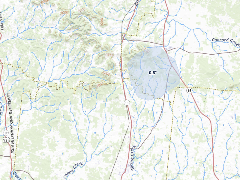 NEXRAD radar-signature map of the hail over Chapel Hill, TN