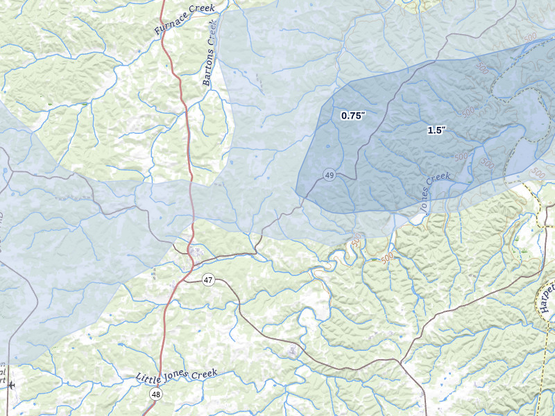 NEXRAD radar-signature map of the hail storm over Charlotte, TN on Jul 11, 2026