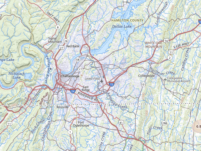 Radar-estimated hail-size map of the storm over Chattanooga, TN on Jul 10, 2026
