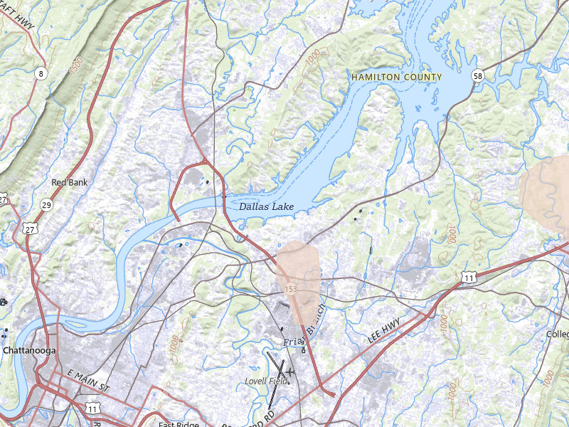 Radar-estimated hail-size map of the storm over Chattanooga, TN on Aug 7, 2026