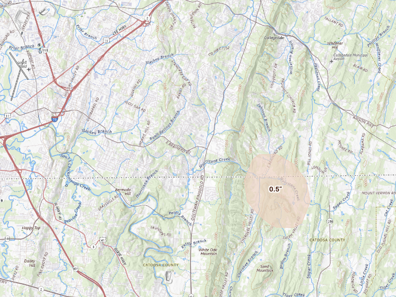Radar-estimated hail-size map of the storm over Chattanooga, TN