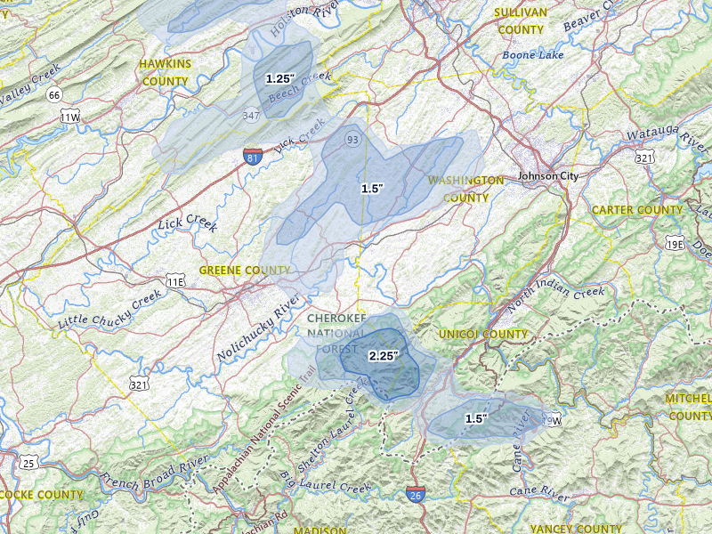 NEXRAD radar-signature map of the hail storm over Chuckey, TN on Jun 29, 2026