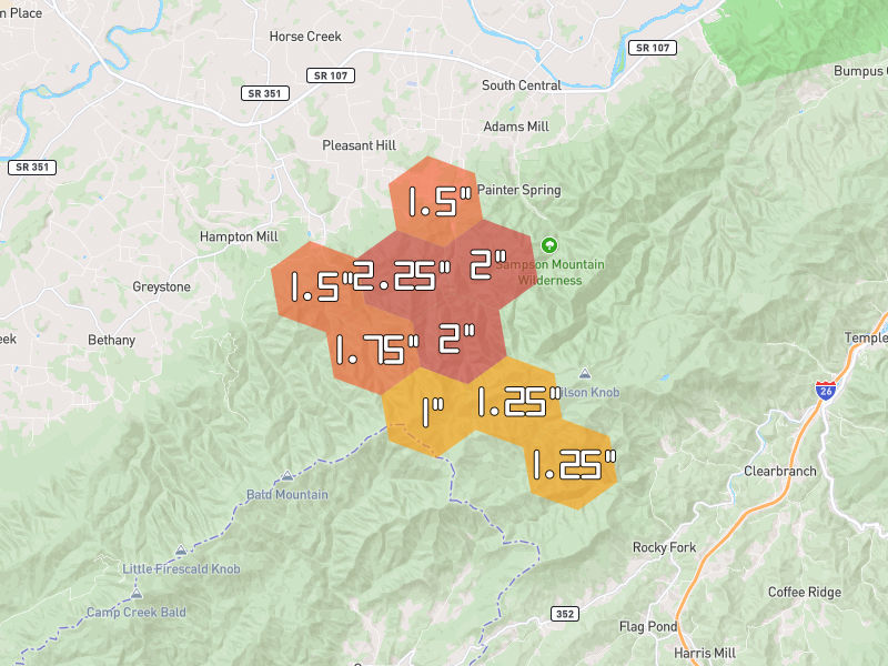 Hail map of Chuckey, TN on Jun 30, 2026, hail up to 2.25"