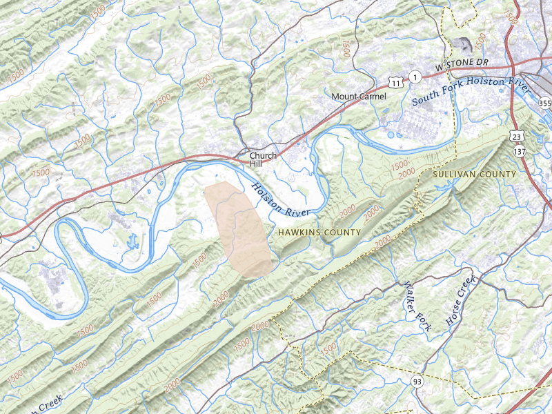 Radar-estimated hail-size map of the storm over Church Hill, TN