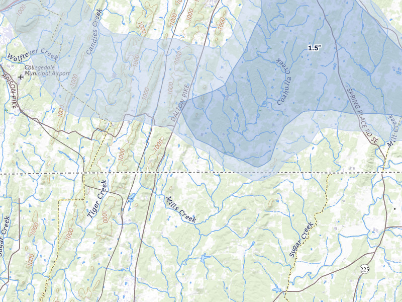 NEXRAD radar-signature map of the hail storm over Cleveland, TN on Aug 11, 2026