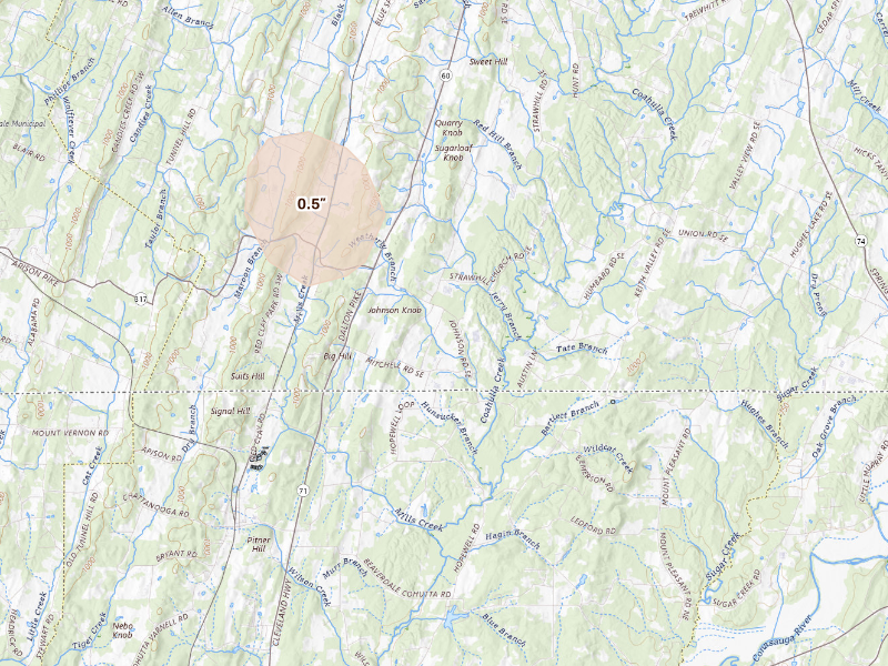 Radar-estimated hail-size map of the storm over Cleveland, TN