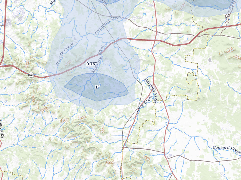 NEXRAD radar-signature map of the hail over College Grove, TN