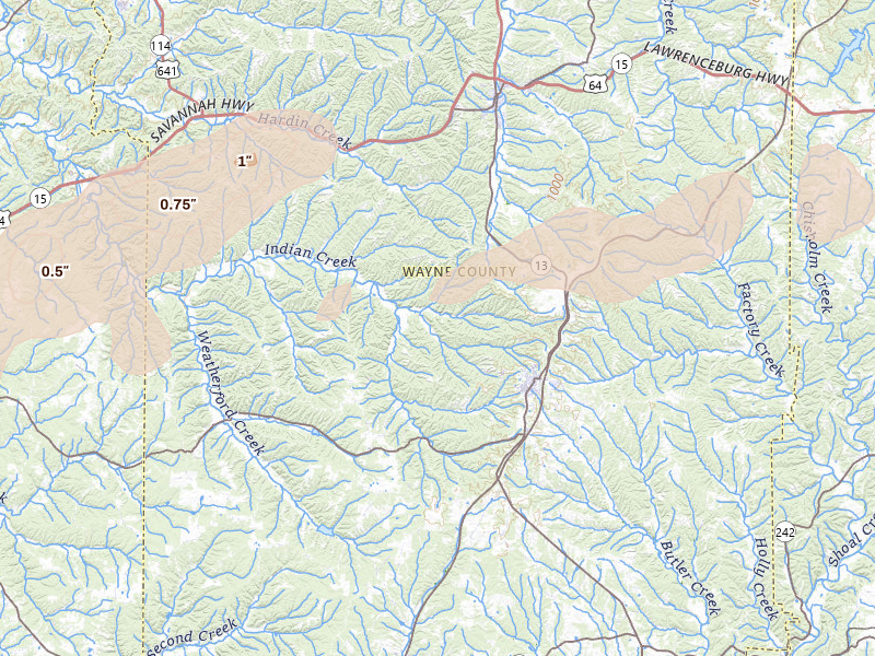 Radar-estimated hail-size map of the storm over Collinwood, TN