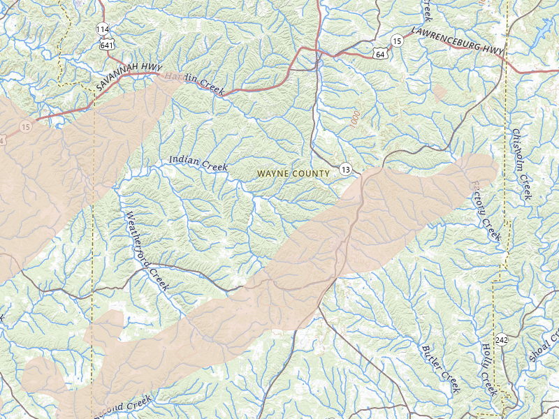 Radar-estimated hail-size map of the storm over Collinwood, TN on Mar 15, 2026